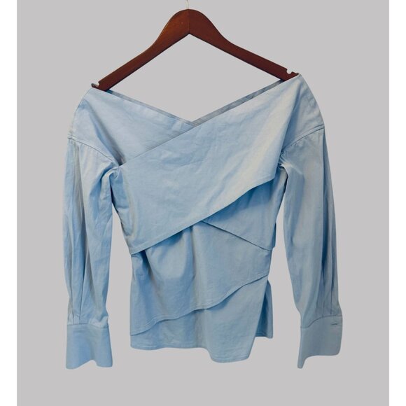 Theory Tops - Theory Womens Light Blue Off-Shoulder Wrap Top S